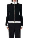 Balmain Two-tone Openwork And Ribbed Knit Cardigan In Black