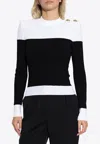 Balmain 3-button Twisted Knit Colorblock Top In Black