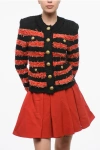 Balmain Two-tone Striped Cardigan With Logoed Buttons In Red