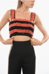 Balmain Two-tone Striped Tweed Crop Top In Red