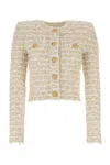Balmain White Crewneck Cardigan With Jewel Buttons In Blancor