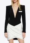 Balmain Deep V-neck Tailored Mini Dress In Black