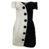 Balmain Two-toned Mini Off-shoulder Dress In Black And White Viscose In Multi