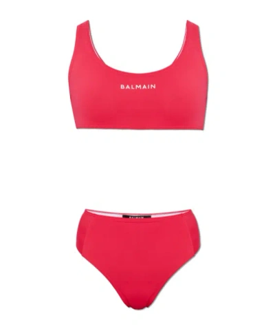 Balmain Two-piece Set Of Tank Top Swimsuit And Swim Trunks In Red
