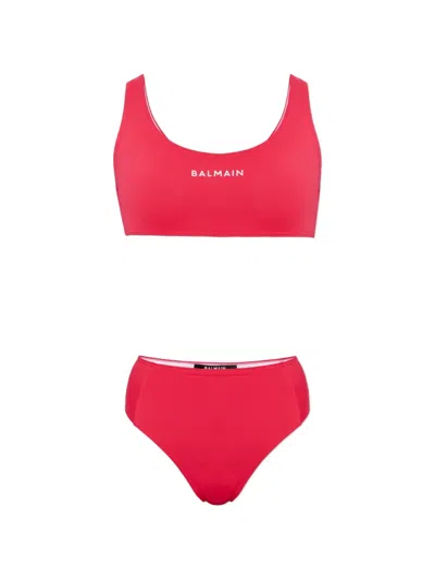 Balmain Two-piece Set Of Tank Top Swimsuit And Swim Trunks In Red