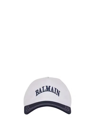 Balmain Two-tone Cotton Cap In White