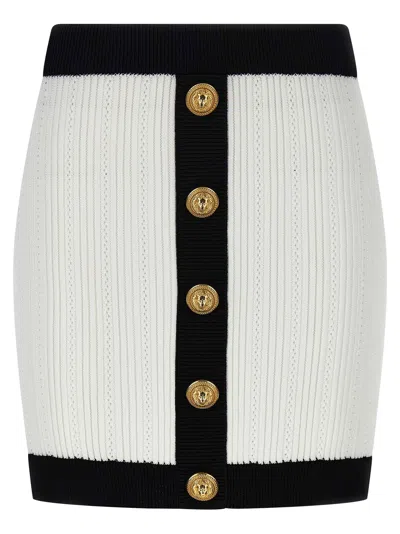 Balmain Two-tone Crochet Miniskirt In White