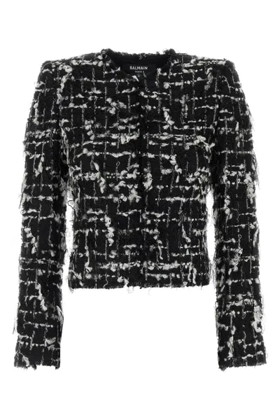 Balmain Two-tone Tweed Blazer In White