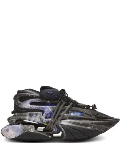 Balmain Unicorn Low Trainers With Earth And Stars Print In Black
