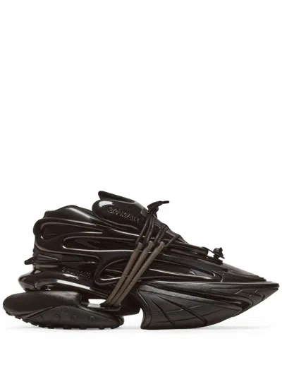 Balmain Unicorn Main Lab Leather Sneakers In Black