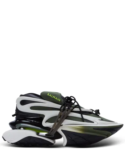 Balmain Unicorn Panelled Sneakers In Green