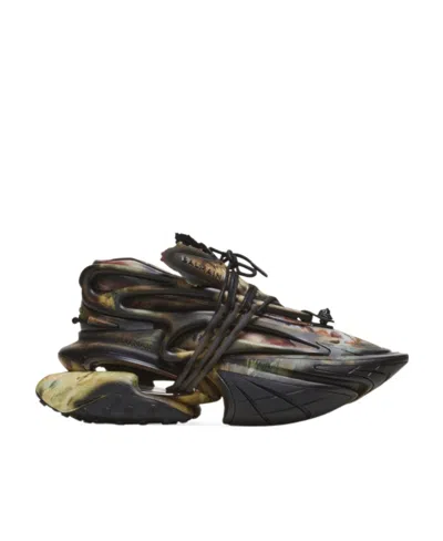 Balmain Unicorn Print Sneakers In Black