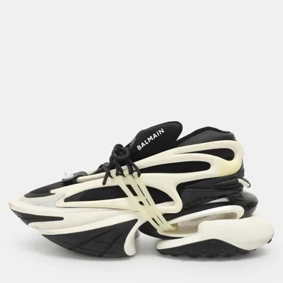 Pre-owned Balmain Unicorn Size 45 Black/white Neoprene And Rubber Low Top Sneakers