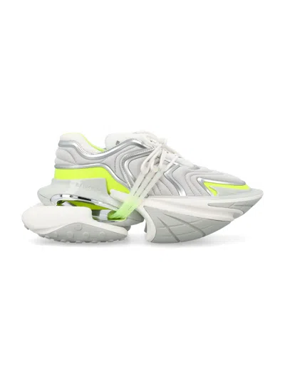 Balmain Unicorn Sneaker In Grey Fluo Green