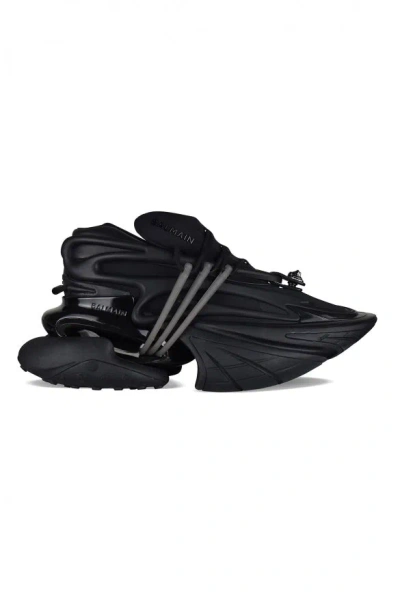 Balmain Black Leather Unicorn Low-top Sneakers In 0pa Noir