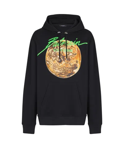 Balmain Universe Logo And Planet Hoodie In Black