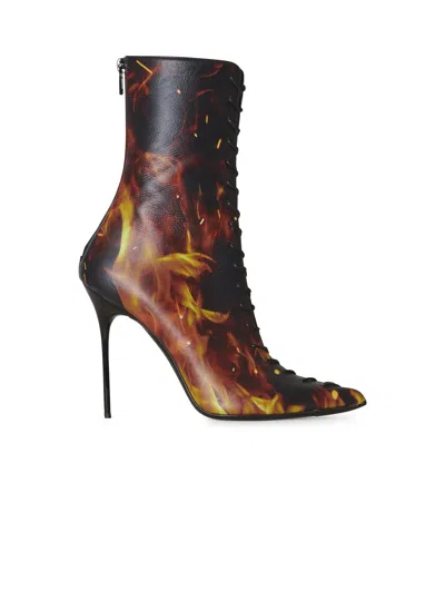 Balmain Uria Ankle Boots In Fire Print Leather In Brown