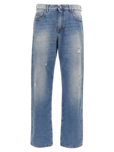 Balmain Used-effect Wide Leg Denim Jeans In Blue