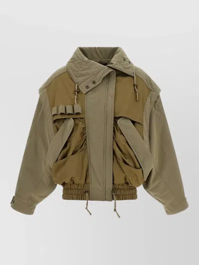 Balmain Utility Bomber Jacket Elasticated Hem Pockets In Green