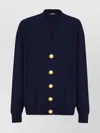 Balmain V-neck Blazer With Ribbed Cuffs And Hem In Blue