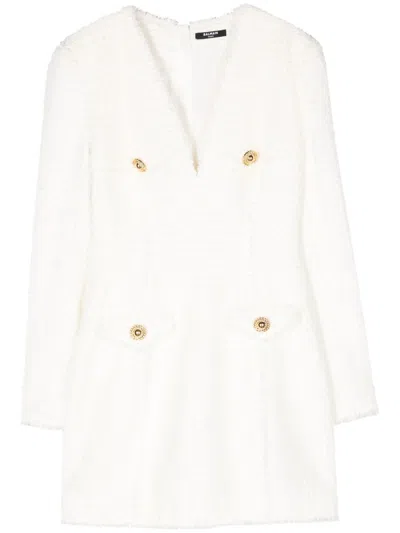 BALMAIN BALMAIN V-NECK BOUCLÉ MINIDRESS
