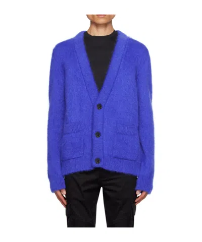 Balmain Blue Brushed Cardigan In Siu Cobalt/blanc