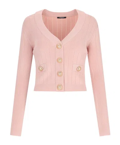 BALMAIN BALMAIN BUTTON EMBELLISHED RIBBED KNIT CARDIGAN