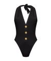 Balmain Black Buttons One-piece Swimsuit In Black