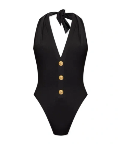 BALMAIN V-NECK BUTTON DETAIL SWIMSUIT