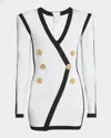 Balmain Viscose Blend Dress Contrast Trim In White/blk