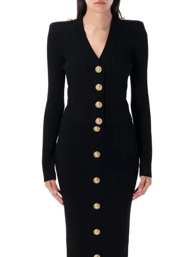 BALMAIN BALMAIN LONG SLEEVES RIBBED AND CABLE-KNIT CARDIGAN