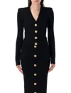 Balmain Black Ribbed Cardigan With Shoulder Pads And Logoed Metal Buttons