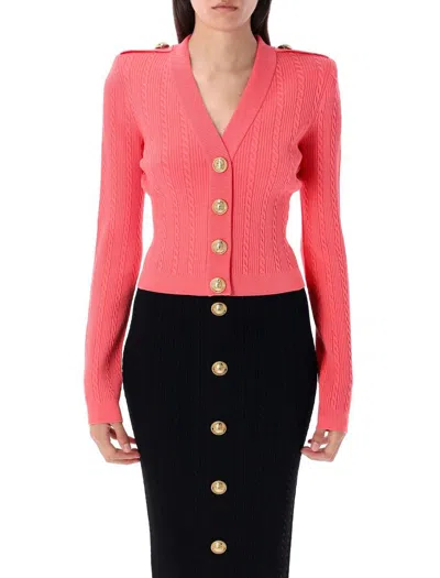 BALMAIN BALMAIN LONG SLEEVES RIBBED AND CABLE-KNIT CARDIGAN
