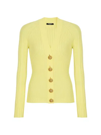 Balmain V-neck Buttoned Cardigan In Yellow