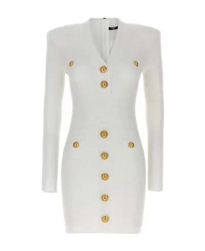 BALMAIN BALMAIN BUTTON EMBELLISHED FINE KNIT DRESS
