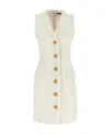 Balmain V-neck Buttoned Tweed Minidress In White