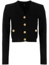 Balmain Cropped Viscose Blend Cardigan With Snail Buttons In Black