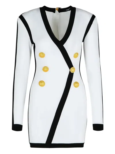 BALMAIN V-NECK CONTRAST-TRIM MINI DRESS