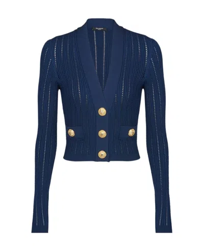 BALMAIN CROPPED KNIT CARDIGAN