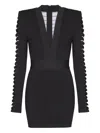 Balmain V-neckline Dress With Fitted Waist And Sleeves In Black