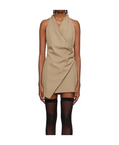 Balmain V-neck Draped Mini Dress In Nude