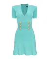 Balmain Knit Mini Dress With Button Details In Blue