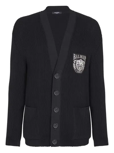 Balmain V-neck Embroidered Cardigan In Black