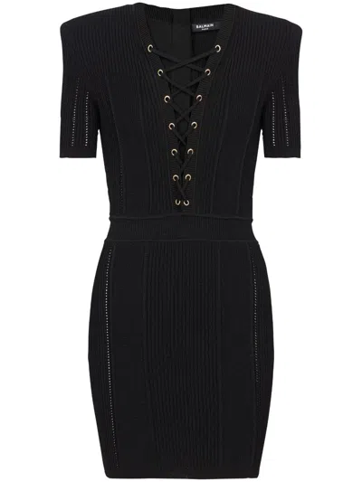 Balmain V-neck Zip-up Dress In Black