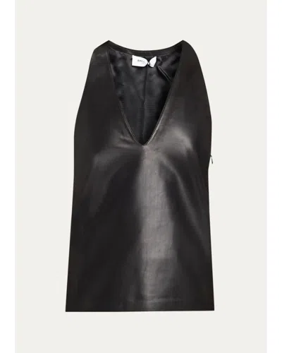 Balmain V Neck Lambskin Leather Tank Top In Black