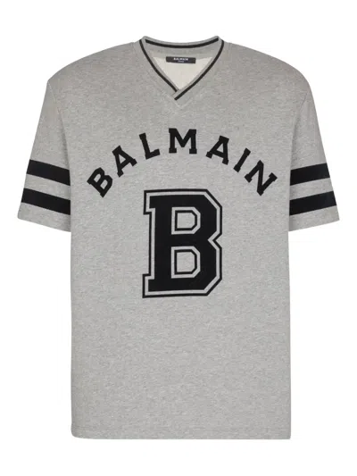 Balmain V-neck Logo-print T-shirt In Green
