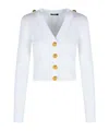 Balmain V-neck Cable Knit Cardigan With Gold-tone Buttons In White