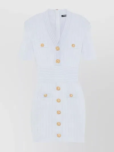 Balmain Button-embellished Ribbed-knit Minidress In White