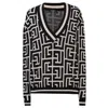 Balmain V Neck Monogram Wool Cardigan In Multi