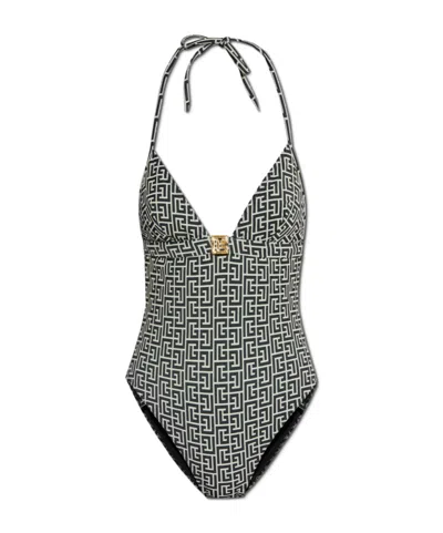 BALMAIN MONOGRAM-PATTERN SWIMSUIT